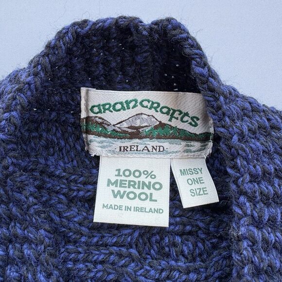 Aran Crafts Women OS Pocket Shawl Cable Knit Fisherman Merino Wool Blue Ireland - Picture 4 of 9